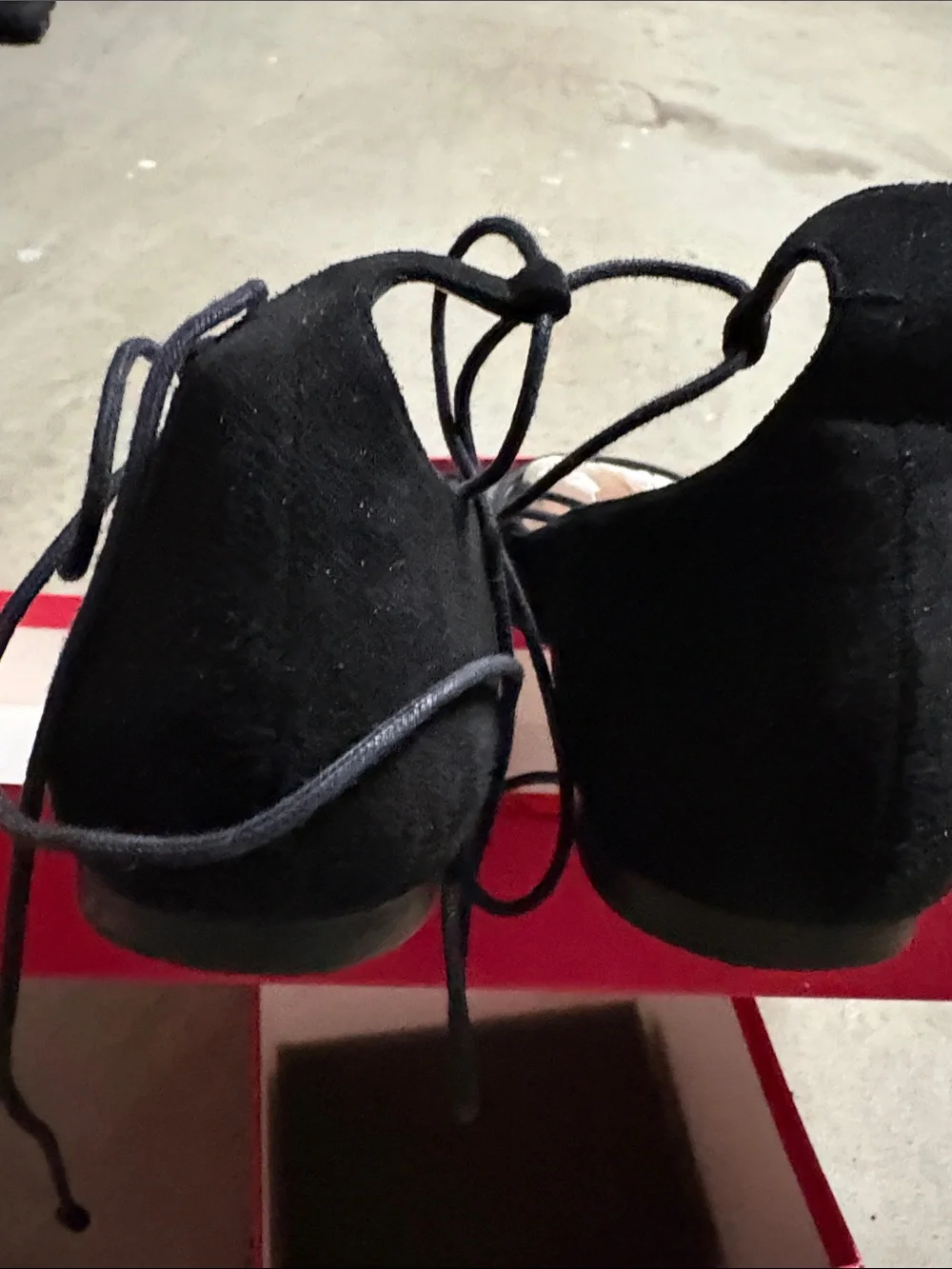 Carolina Herrera Black Suede Lace-Up Pointed Toe Flats with Red Insole
